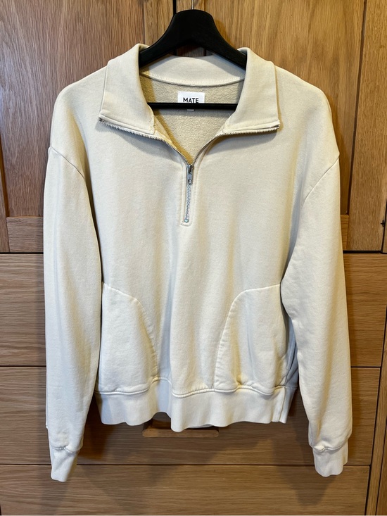MATE the Label Tops - Mate the Label Organic Cotton Fleece Quarter Zip Sweatshirt Bone Size Small